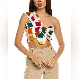 Just Bee Queen Karolina Asymmetrical Orange Red Crop Top SZ XS NWT